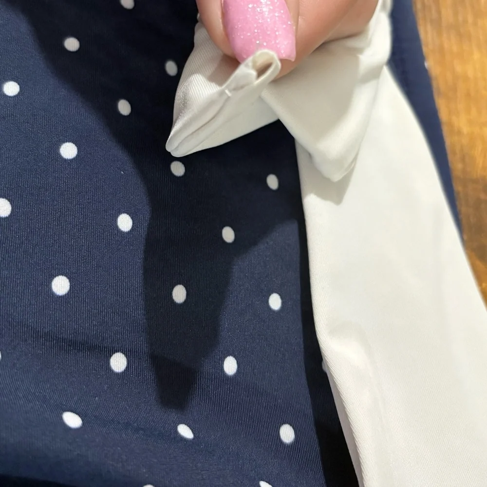 Unique Vintage Swim Navy Polka Dot with Back Bow High Waist Swim Bottoms Medium